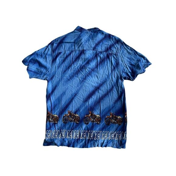 Y2K Hawaiian blue button down motorcycle shirt - Picture 2 of 6